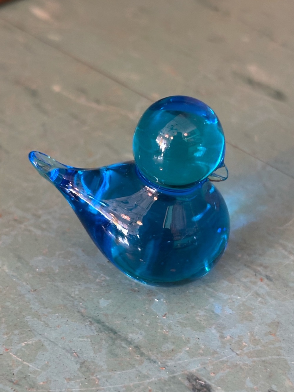 Vintage blown glass blue bird miniature baby mini art glass paper weight